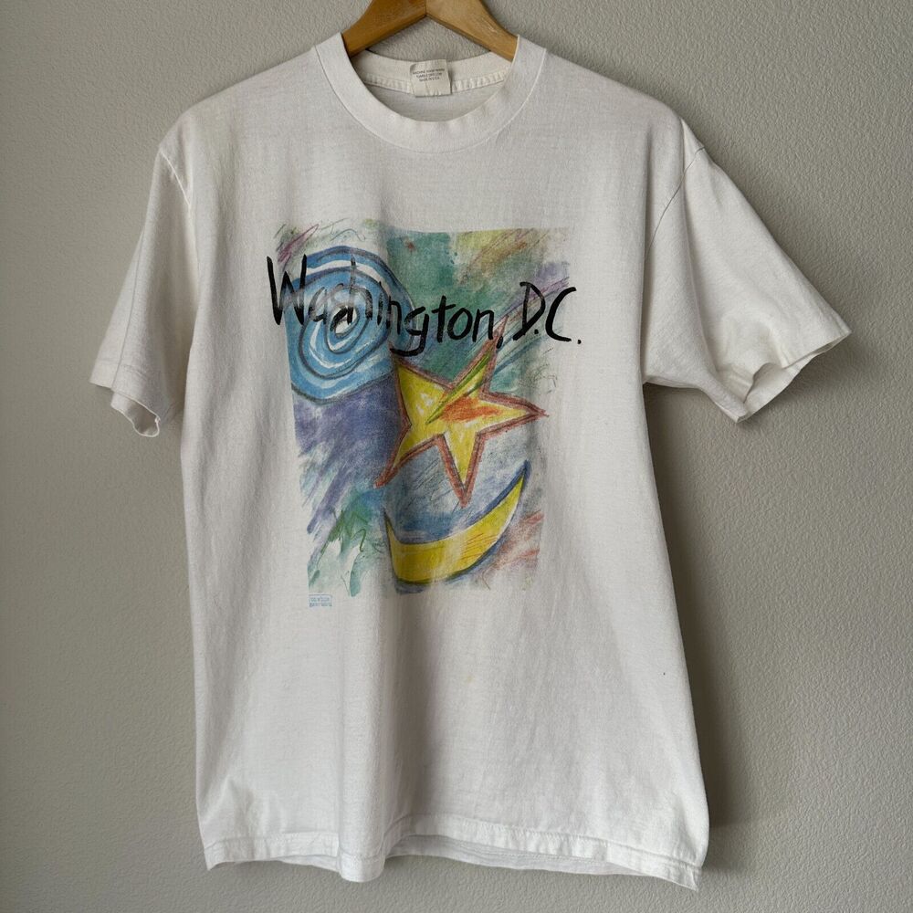 Vintage On White Washington DC T-Shirt Tee Single Stitch Retro Basic 1988 Large